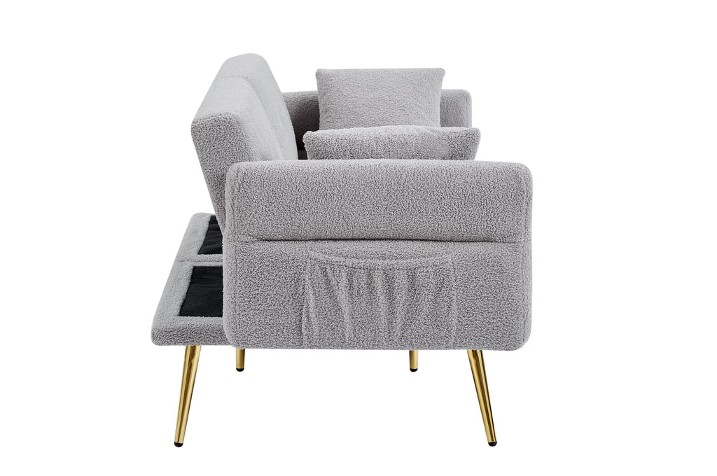Modern Teddy Upholstered Accent Loveseat Sofa with Side Pocket - White