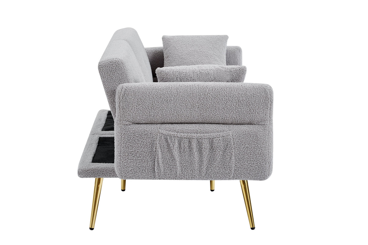 Modern Teddy Upholstered Accent Loveseat Sofa with Side Pocket - White