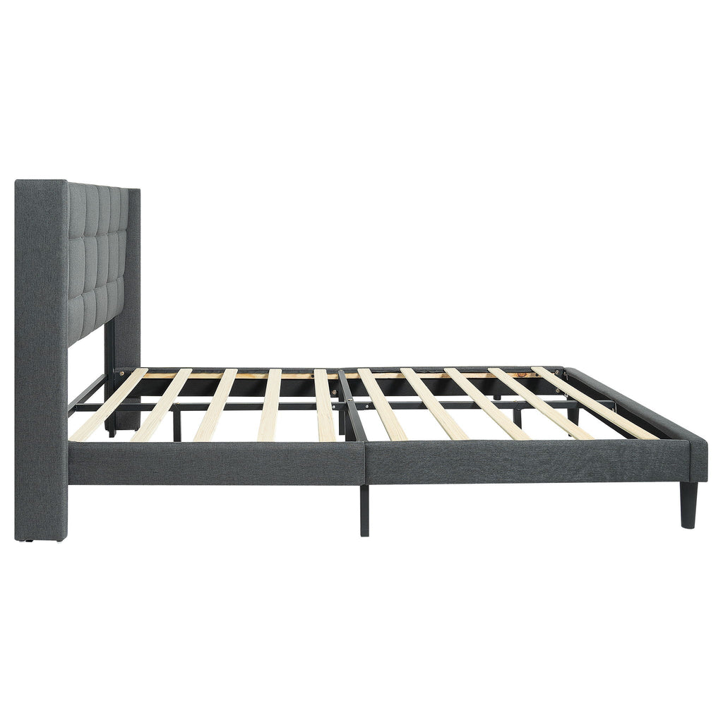 Queen Size Upholstered Platform Bed Frame with Button Tufted Linen Headboard - Dark Gray