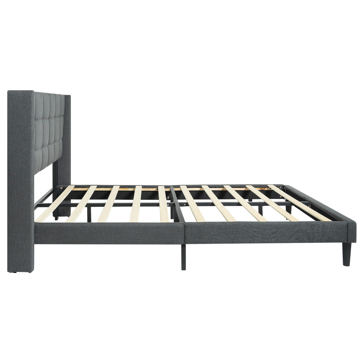 Queen Size Upholstered Platform Bed Frame with Button Tufted Linen Headboard - Dark Gray