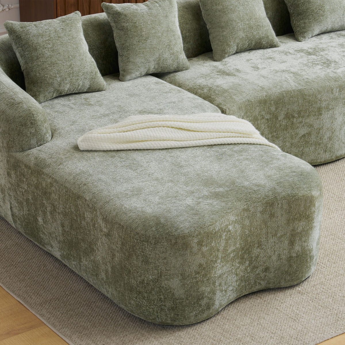 Modular L-Shape Sectional Sofa with Curved Chaise - Green, Beige, Gray