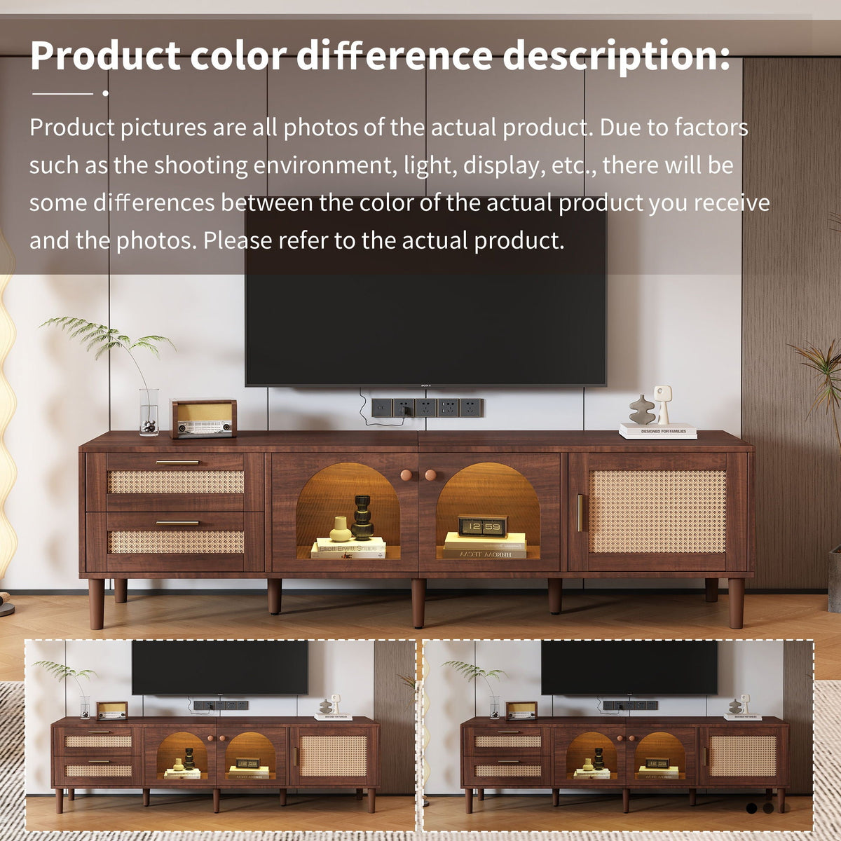 TV Stand With 3 Cabinets & 2 Drawers with LED Light - Dark Brown
