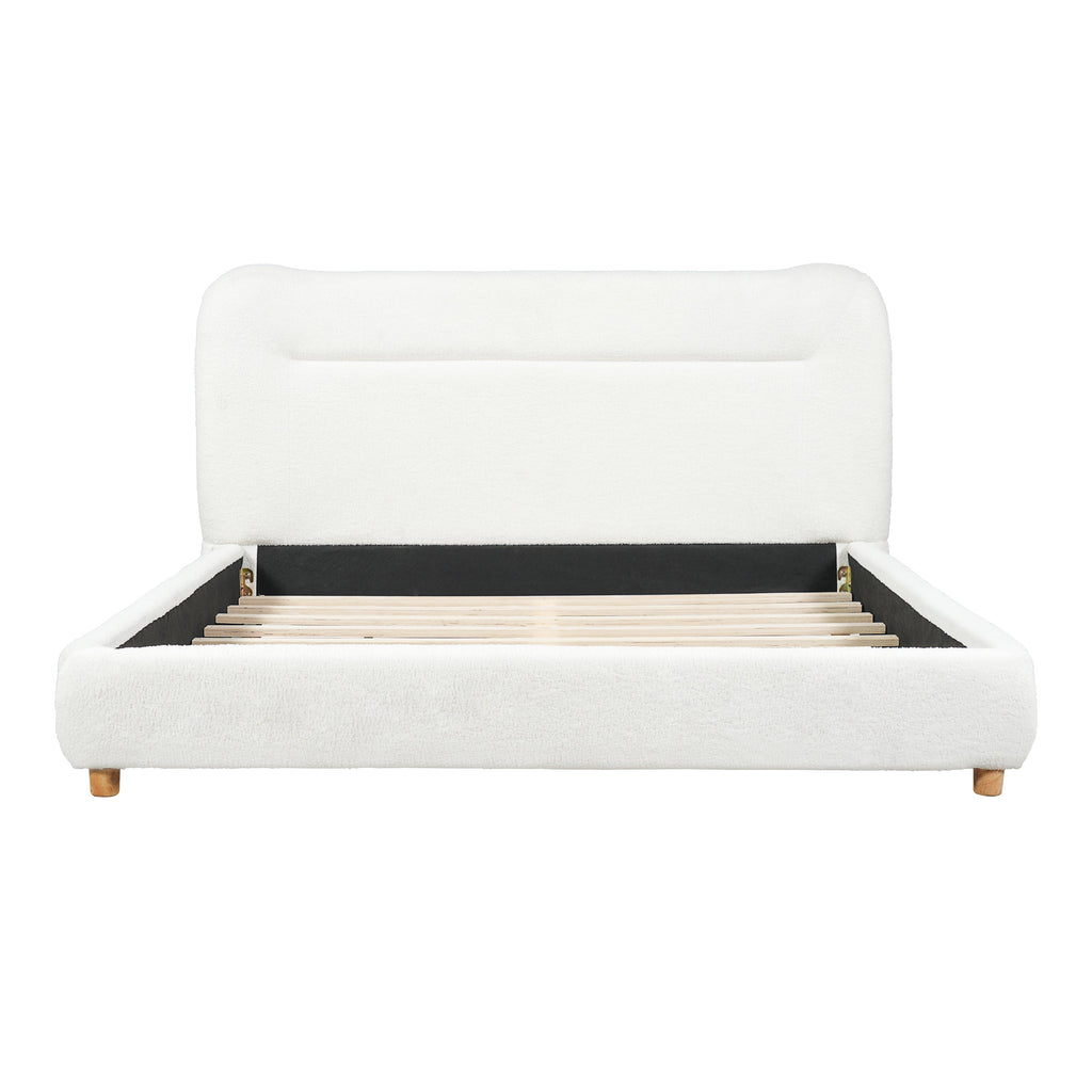 Minimalist Curved Headboard Plush Bed with High-Density Foam - Ivory