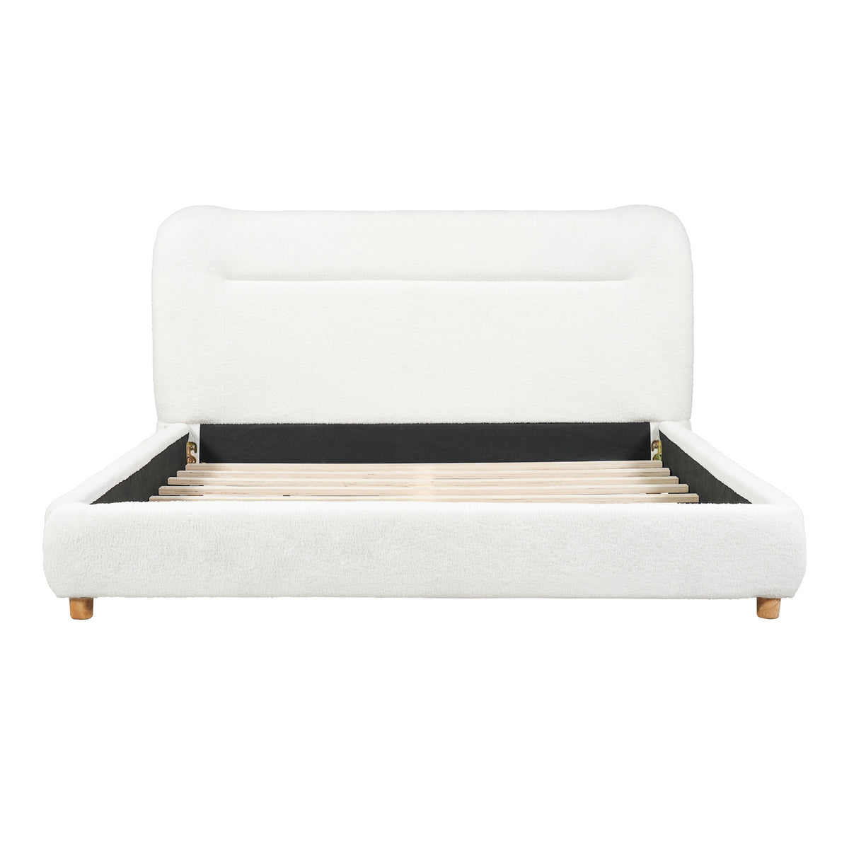 Minimalist Curved Headboard Plush Bed with High-Density Foam - Ivory