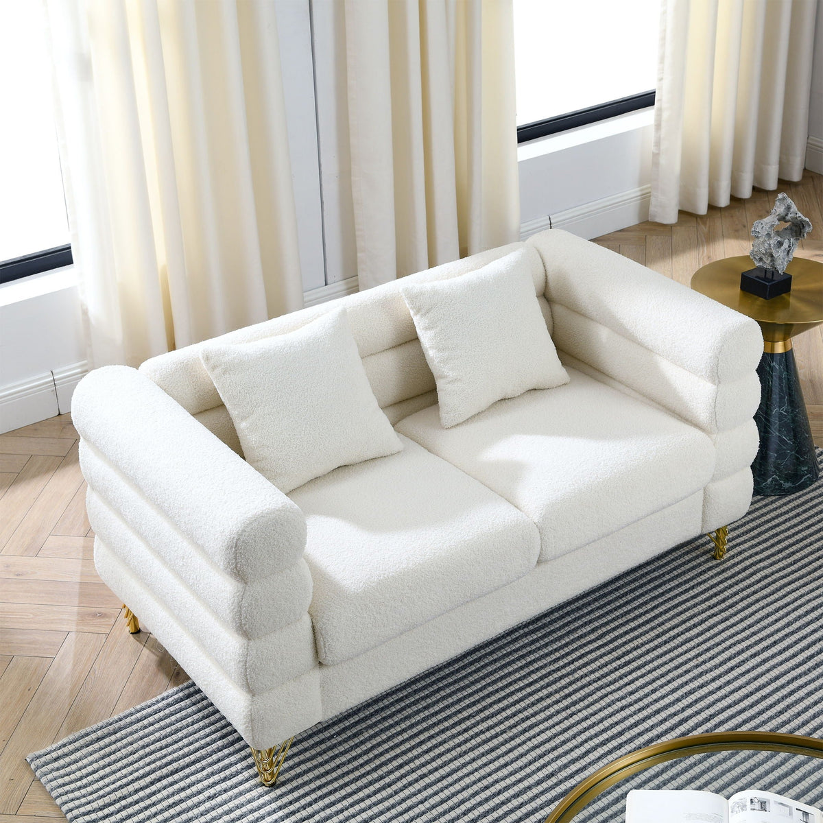 Oversized 2 Seater Sectional Sofa with Deep Seating and 2 Pillows - Dark Green or Beige