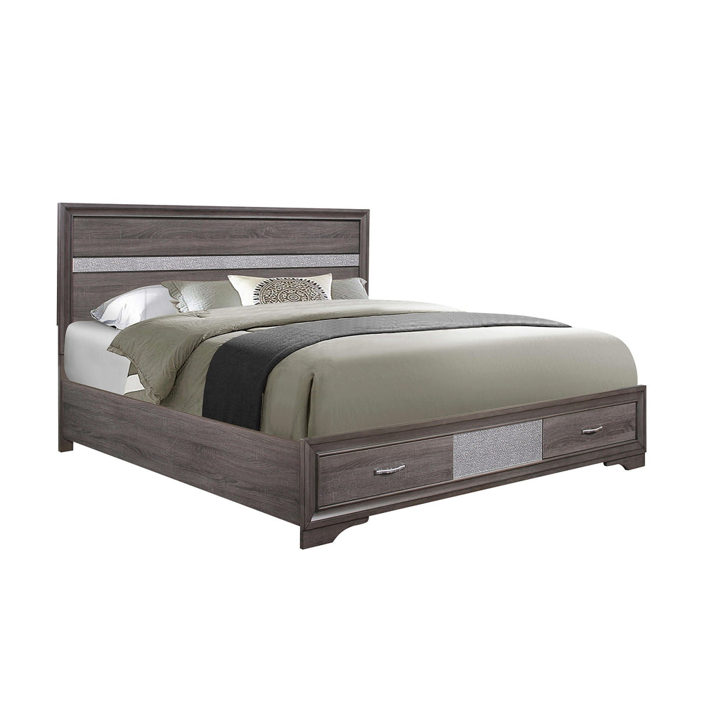 Storage Bed with Two-Drawer Footboard - Dark Gray