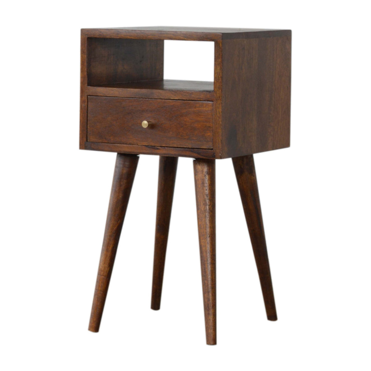 Solid Wood Mini Nightstand with 1 Drawer and Open Slot - Chestnut