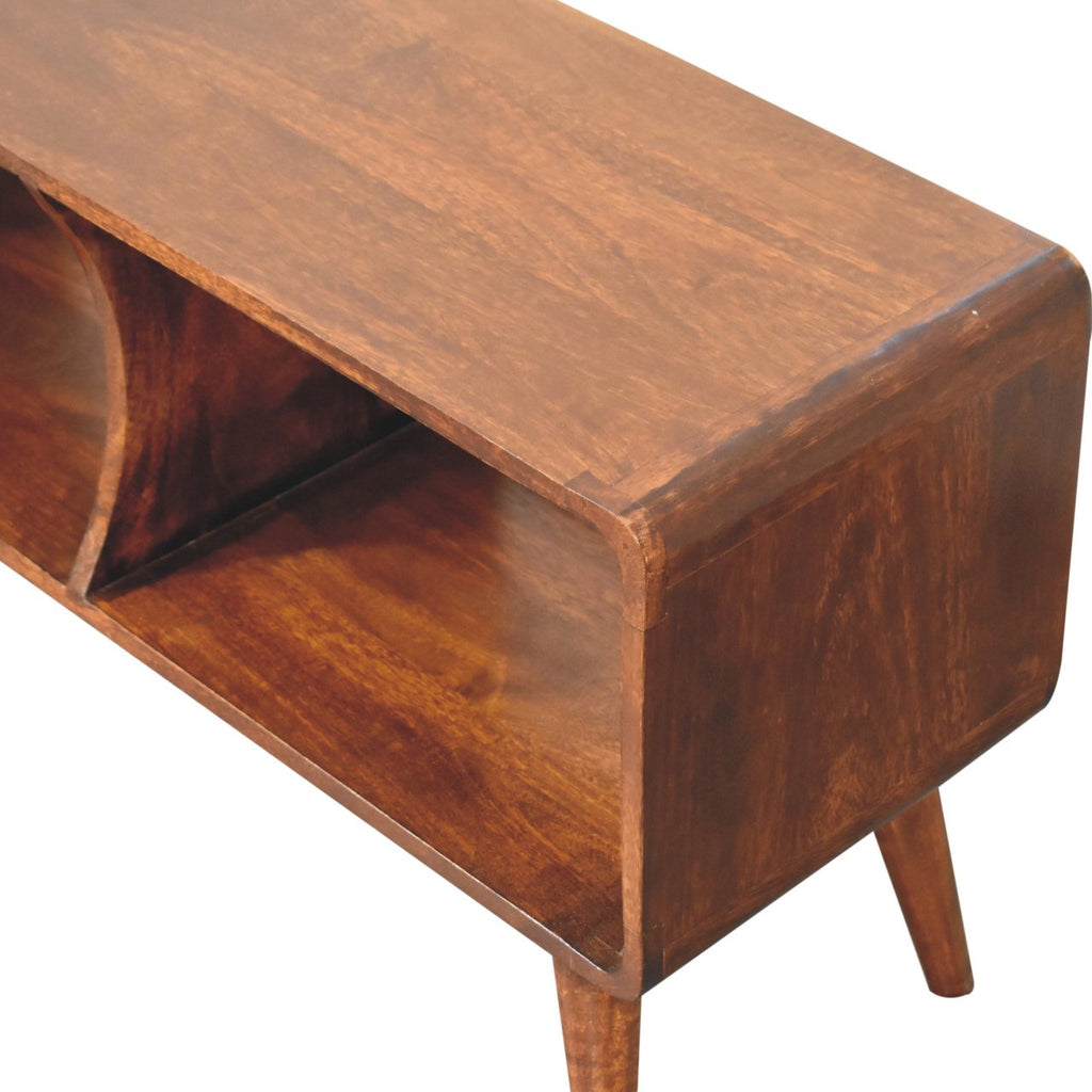 Solid Wood Curved Chestnut Media Unit with Nordic Legs