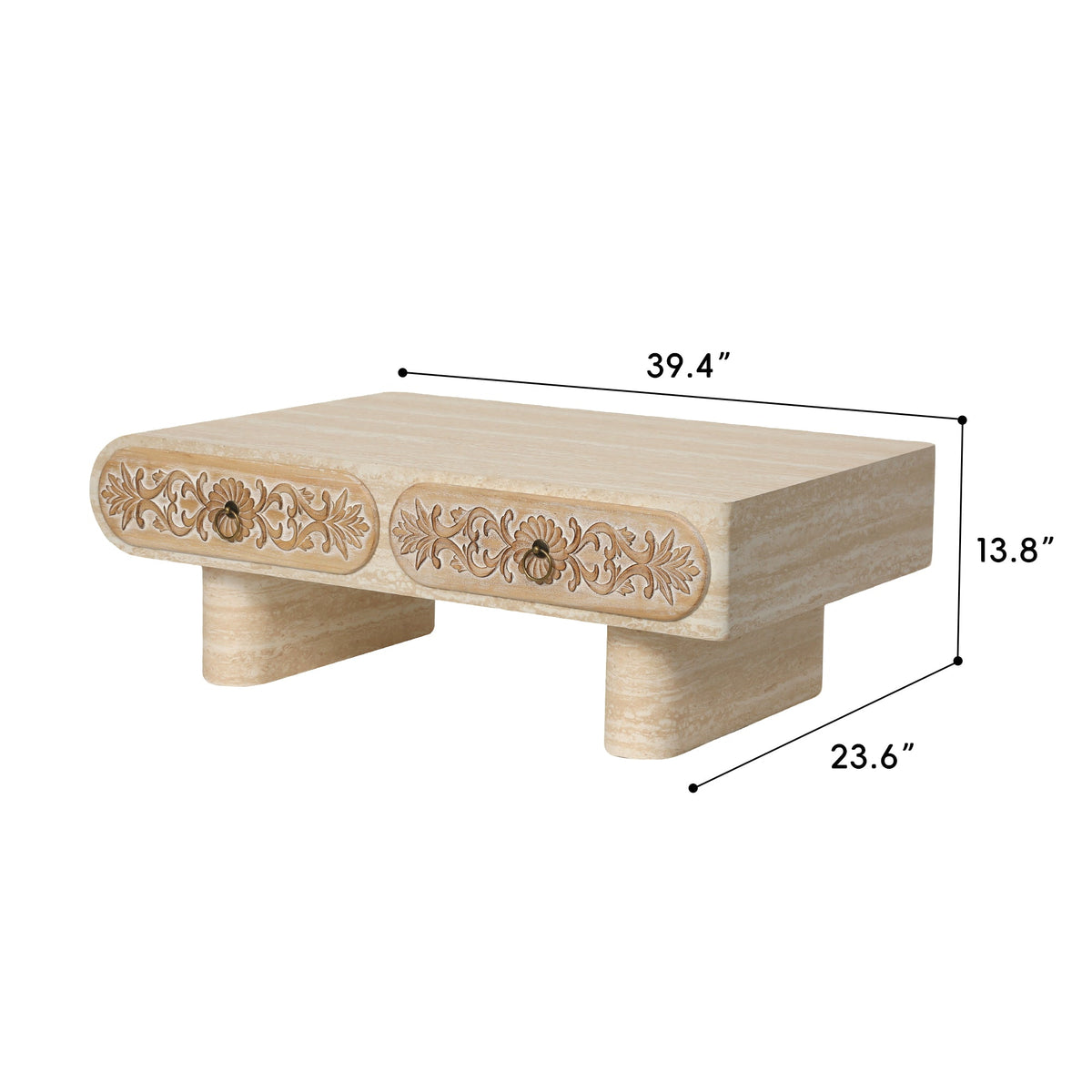 Rounded Edge Coffee Table with Solid Wood Drawer - Flower Pattern