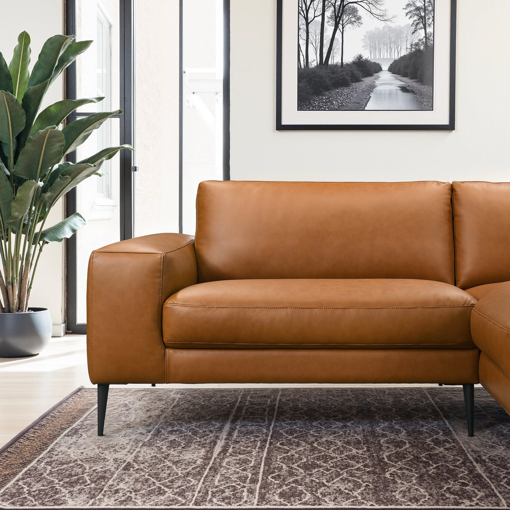 Easley Mid Century Modern Vegan Leather Wide-Arm Sectional Sofa - Brown