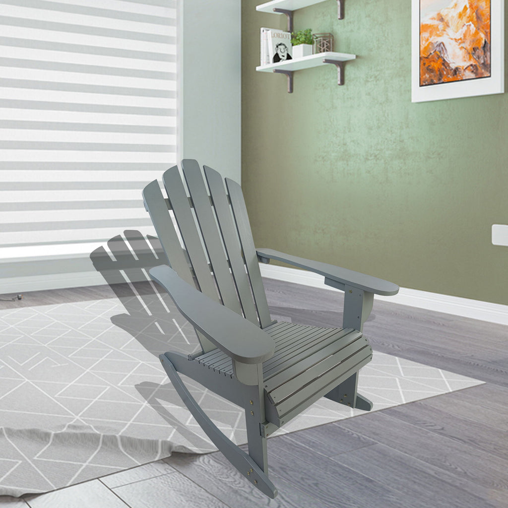 Reclining Outdoor Rocking Adirondack Chair with Populus Wood Construction - Red or Dark Gray