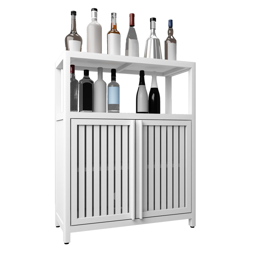 Bamboo Large Capacity Storage Cabinet with Shelves - White