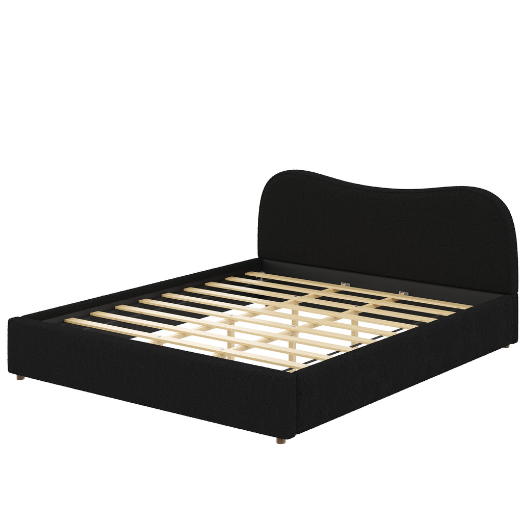 King Size Upholstered Platform Bed with Wooden Slats - Black or White