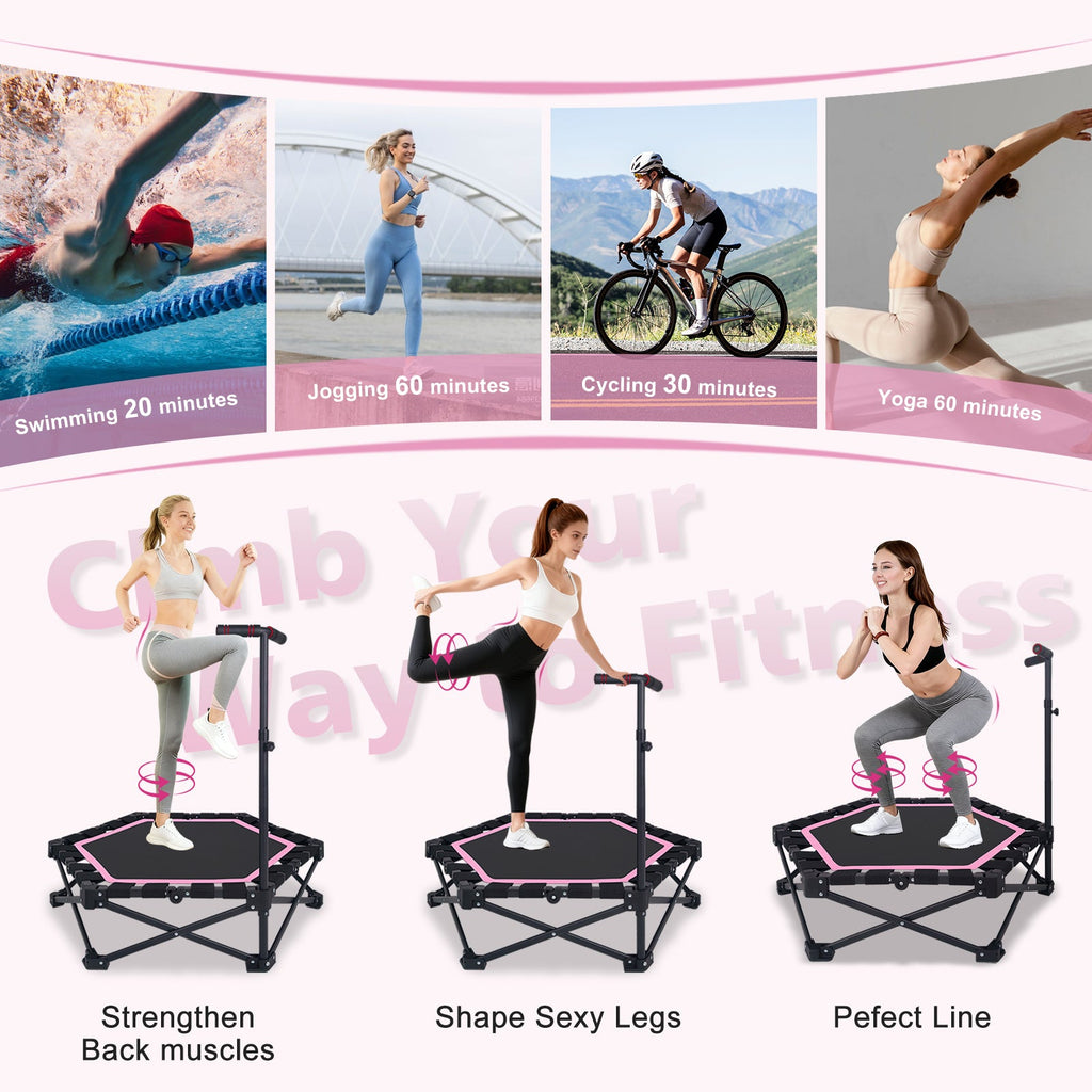 42" Foldable Mini Trampoline with Adjustable T-Bar - Steel and Nylon