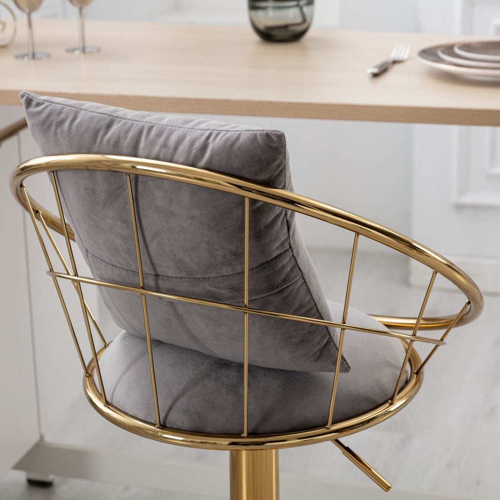 Adjustable Velvet Bar Stool Set with 360° Rotation - Multiple Colors