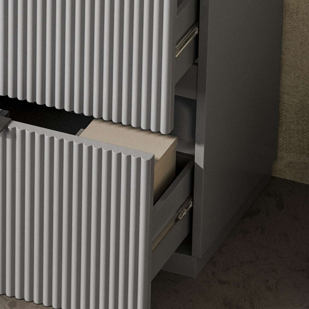 Fluted Bathroom Vanity with Ceramic Sink and Moisture-Proof Cabinet - 30" Wide