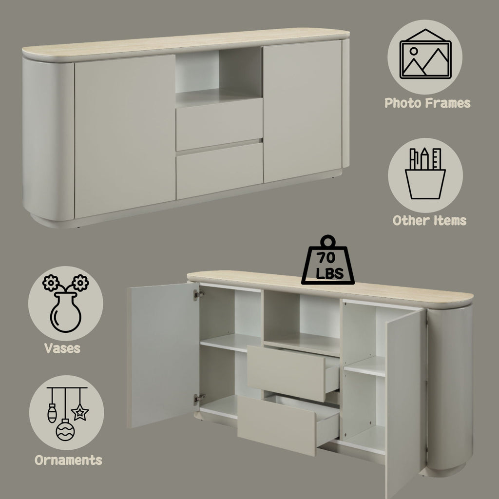 Ingram Ceramic Top Server with Durable Ceramic Top - Light Gray