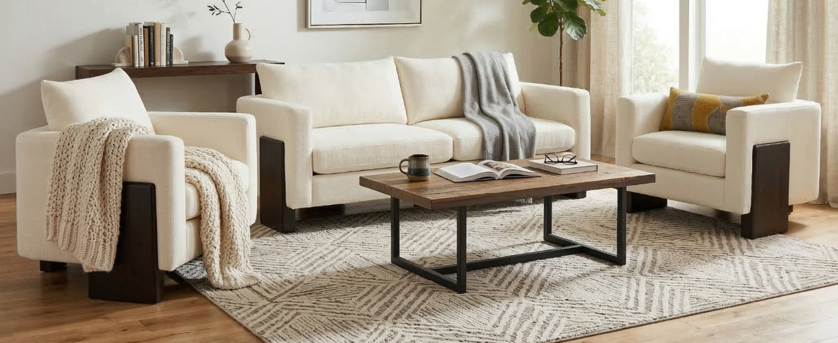 Oversized Chenille Sectional Sofa Set with Rubberwood Legs - Beige or Brown