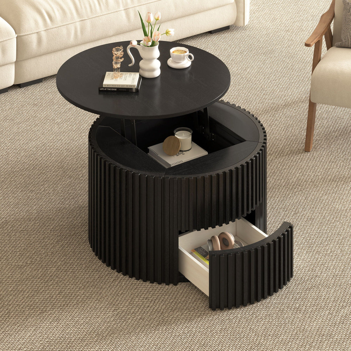 Round Lift Top Coffee Table with Hidden Storage - Multiple Colors