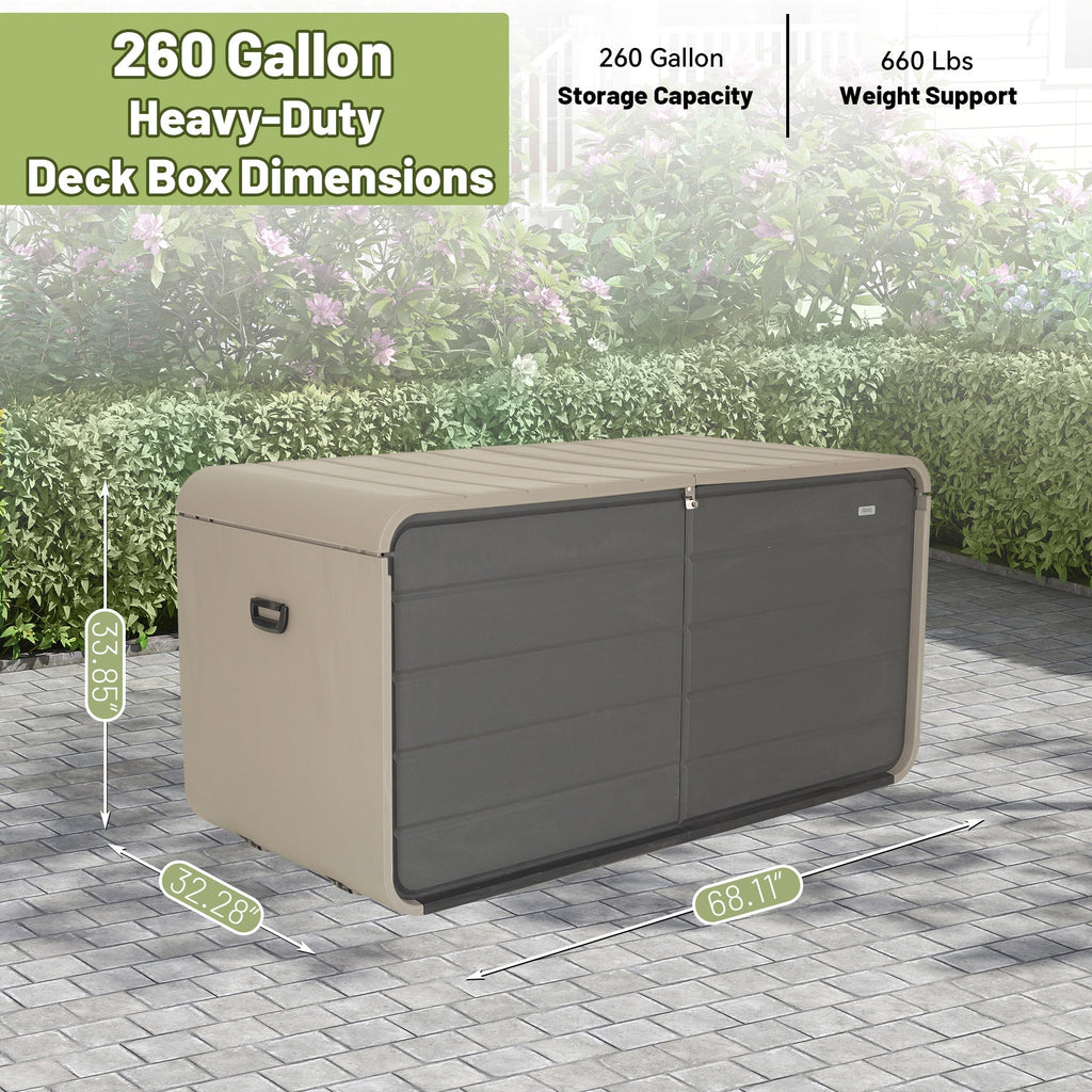 260 Gallon Plastic Deck Box with Wheels and Waterproof Lid - Gray