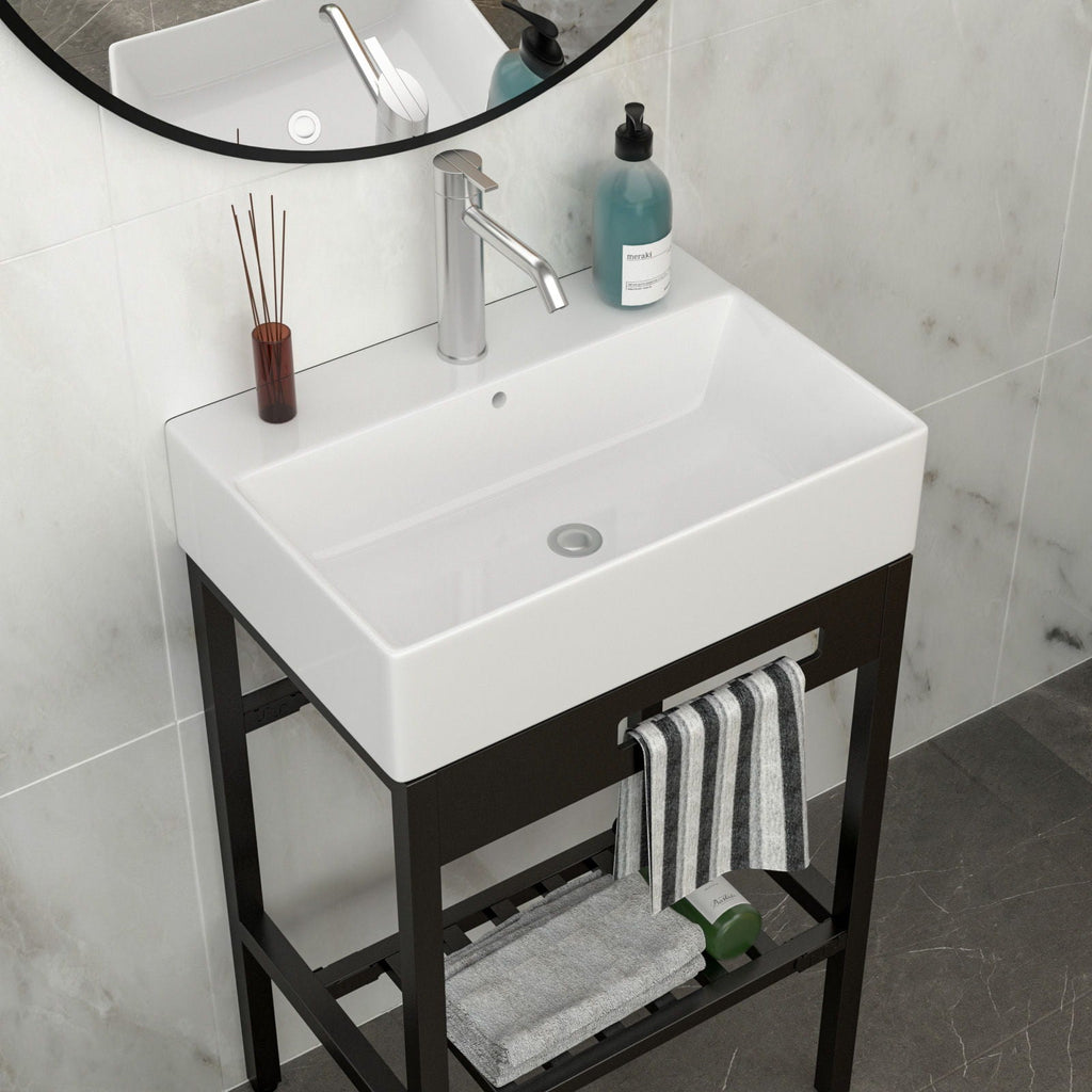 Console Sink With 304 Legs, Wall Mounted Design - White / Black