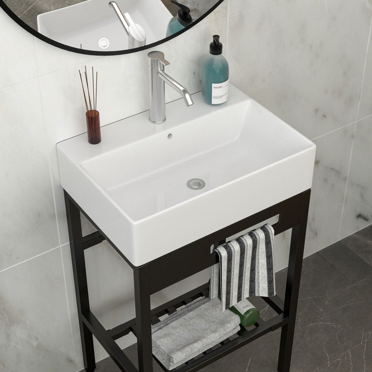 Console Sink With 304 Legs, Wall Mounted Design - White / Black