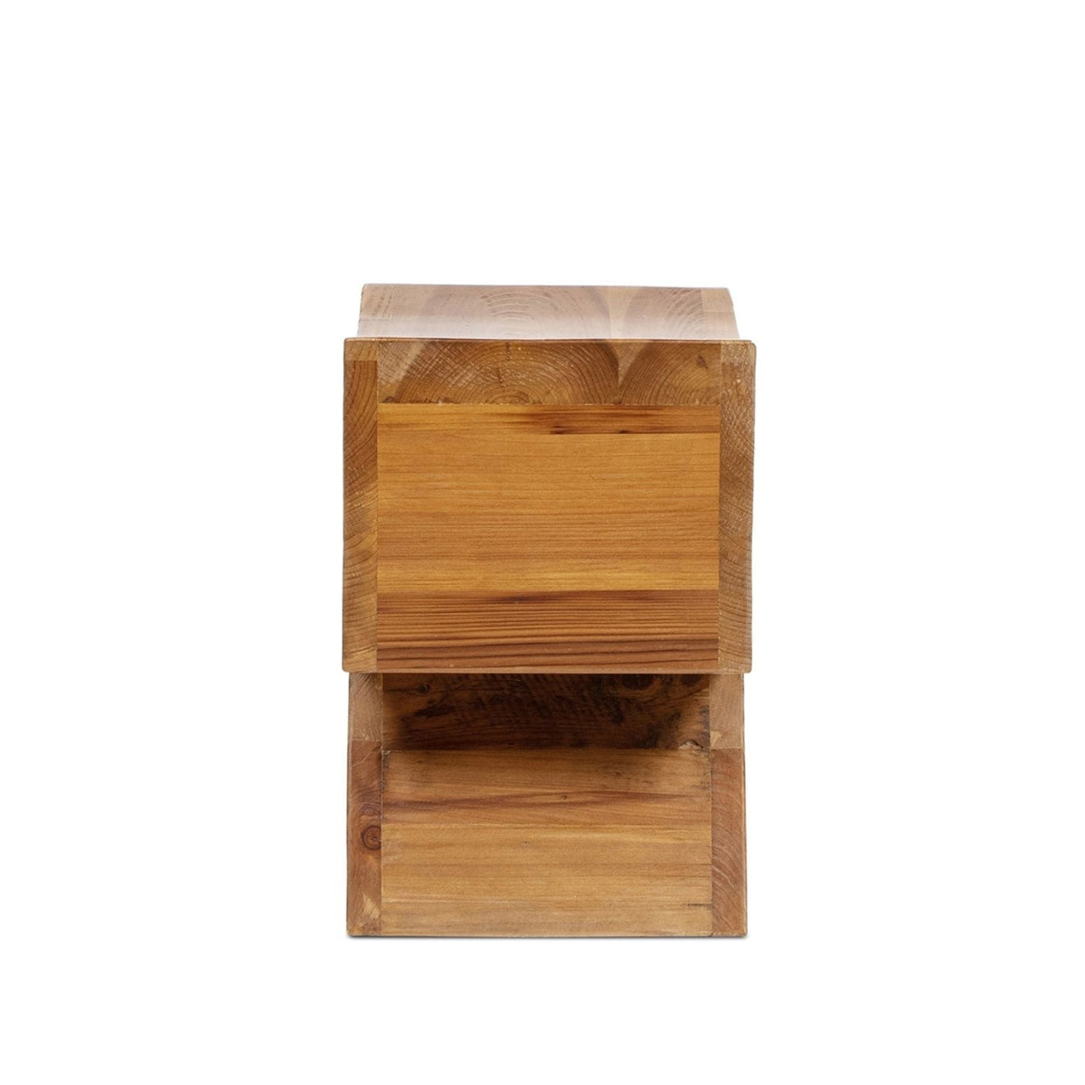 Brown Reclaimed Wood Stool Ottoman with Sculptural Saddle Seat