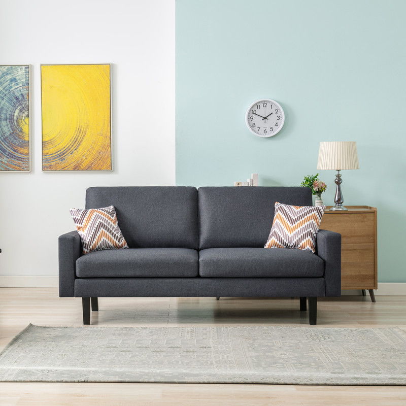 Minimalistic Stationary Sofa with 2 Throw Pillows - Select Color