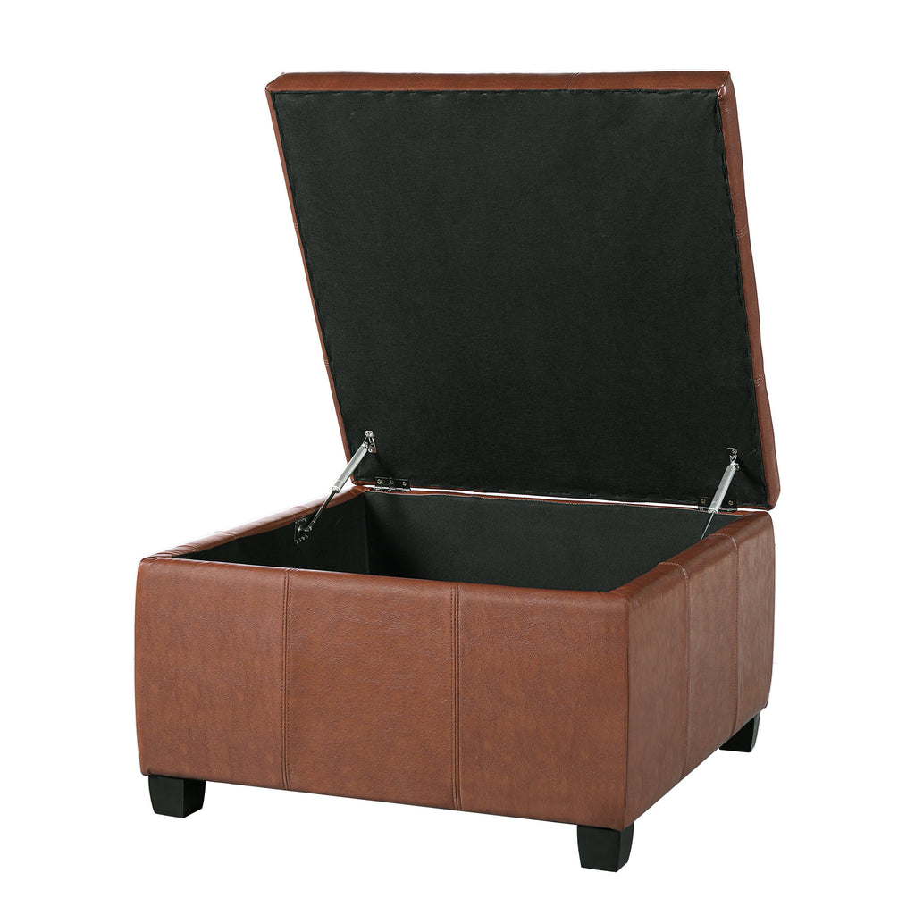 Richmond KD Storage Ottoman with Faux Leather Storage - Brown