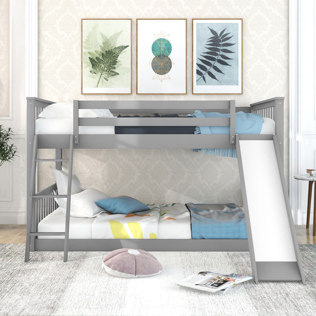 Bunk Bed with Convertible Slide and Ladder - White or Dark Gray