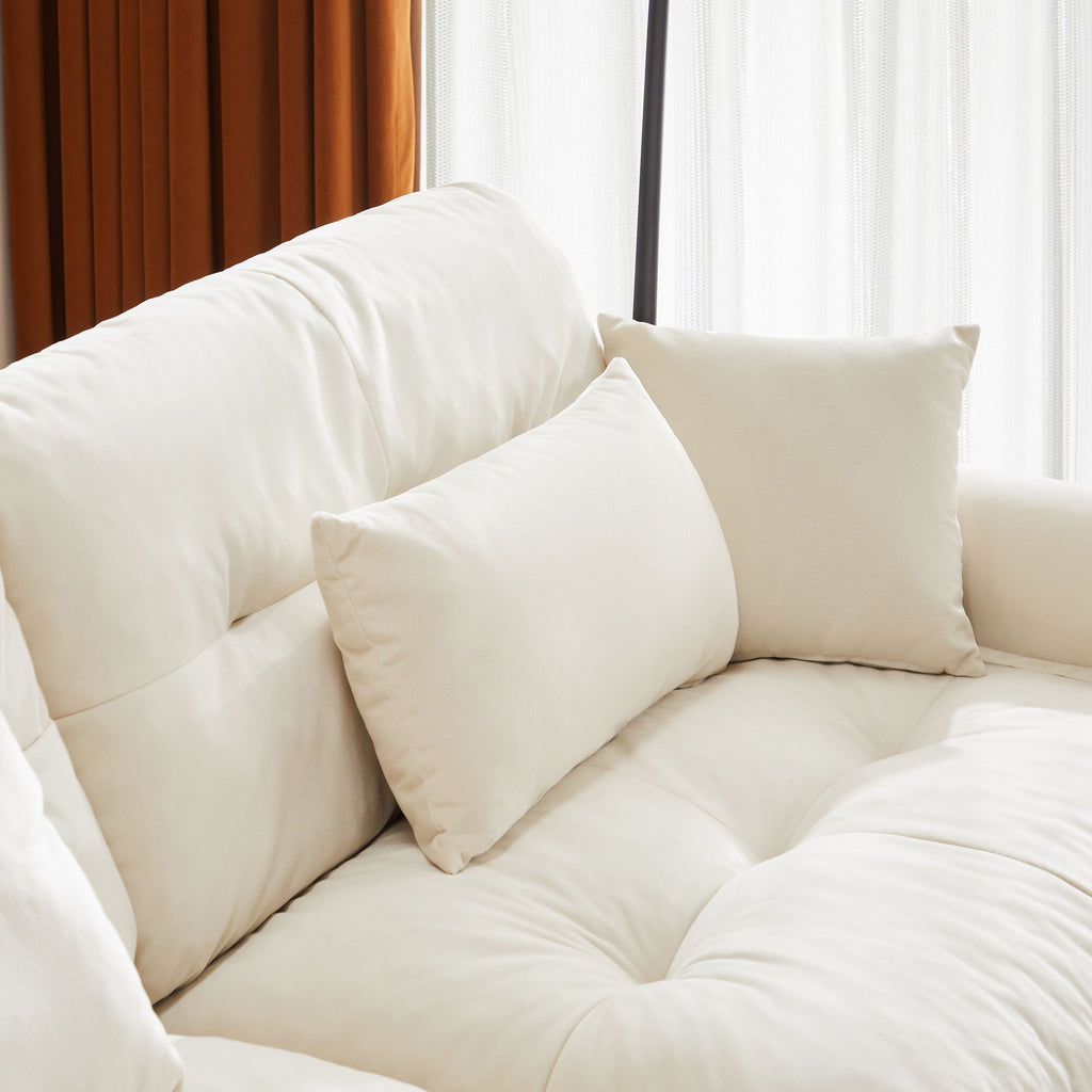 Modern Sofa with Bolstered Armrests and Pillows - Beige or Dark Green
