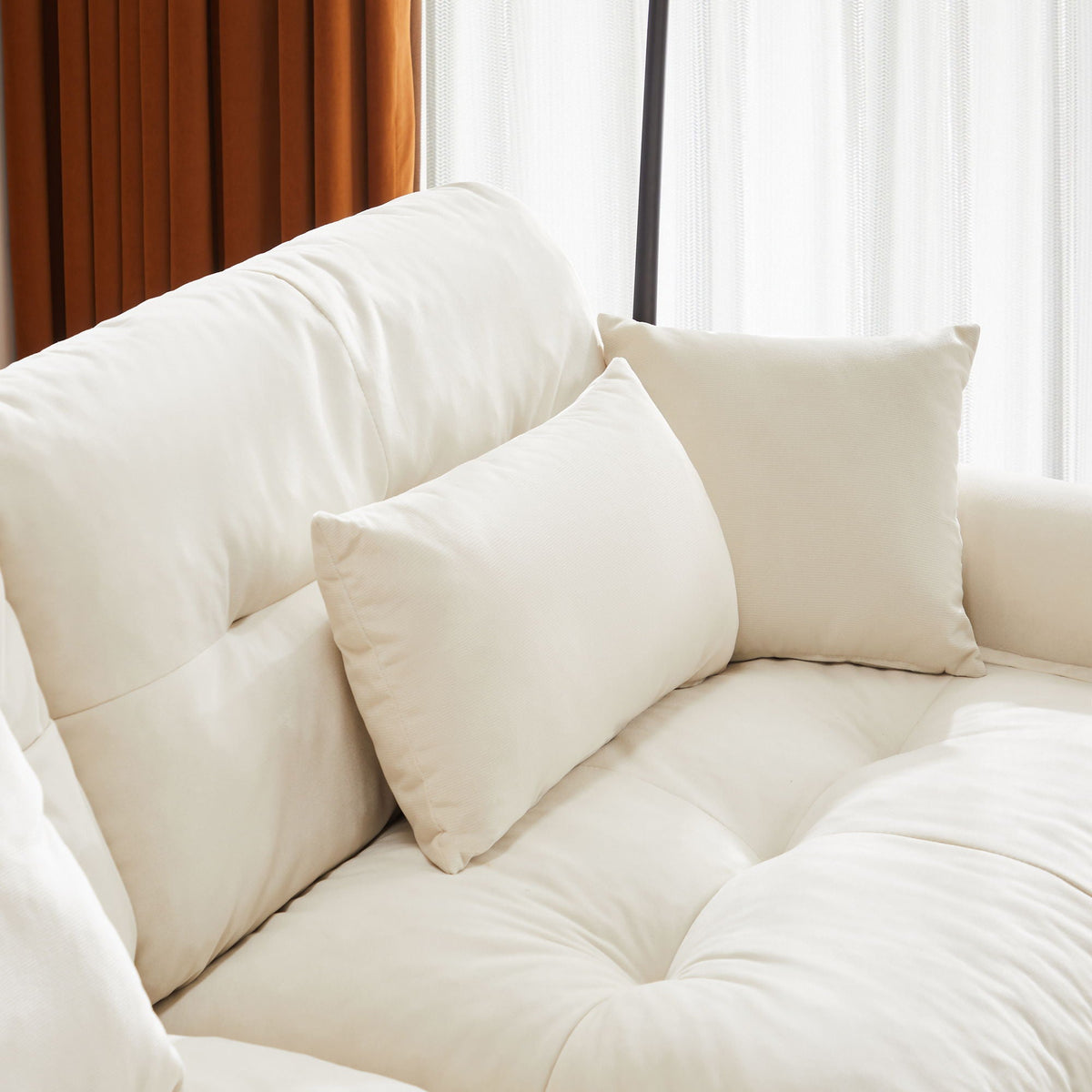 Modern Sofa with Bolstered Armrests and Pillows - Beige or Dark Green