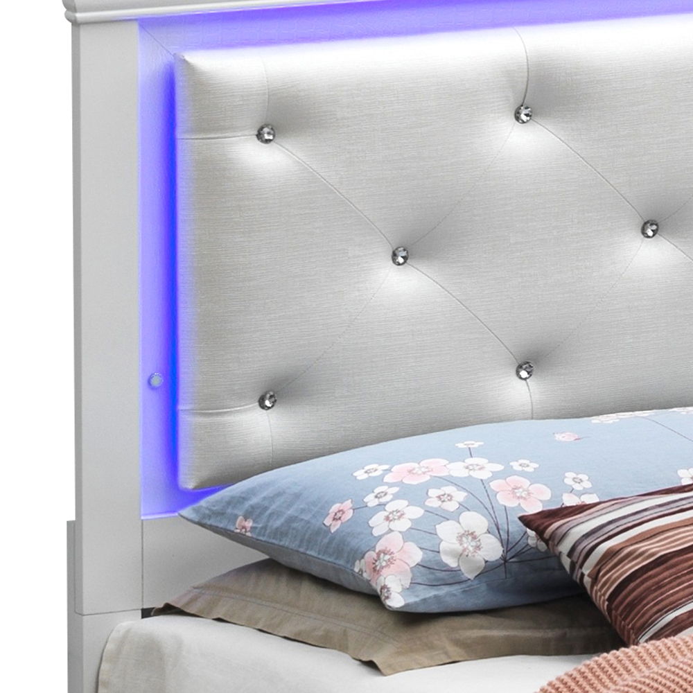 LED Upholstered Bed with Jewel Tufted Headboard - Multiple Colors