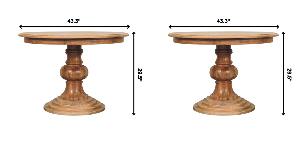 Solid Wood Round Dining Table with Classic Turned Base - Oak-ish