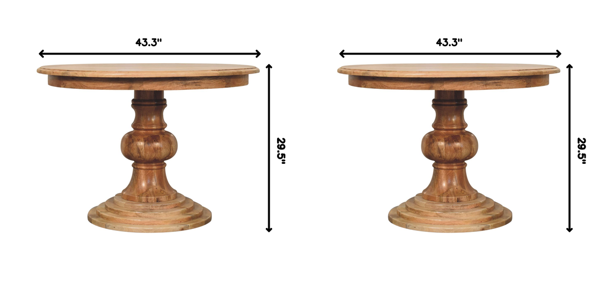 Solid Wood Round Dining Table with Classic Turned Base - Oak-ish