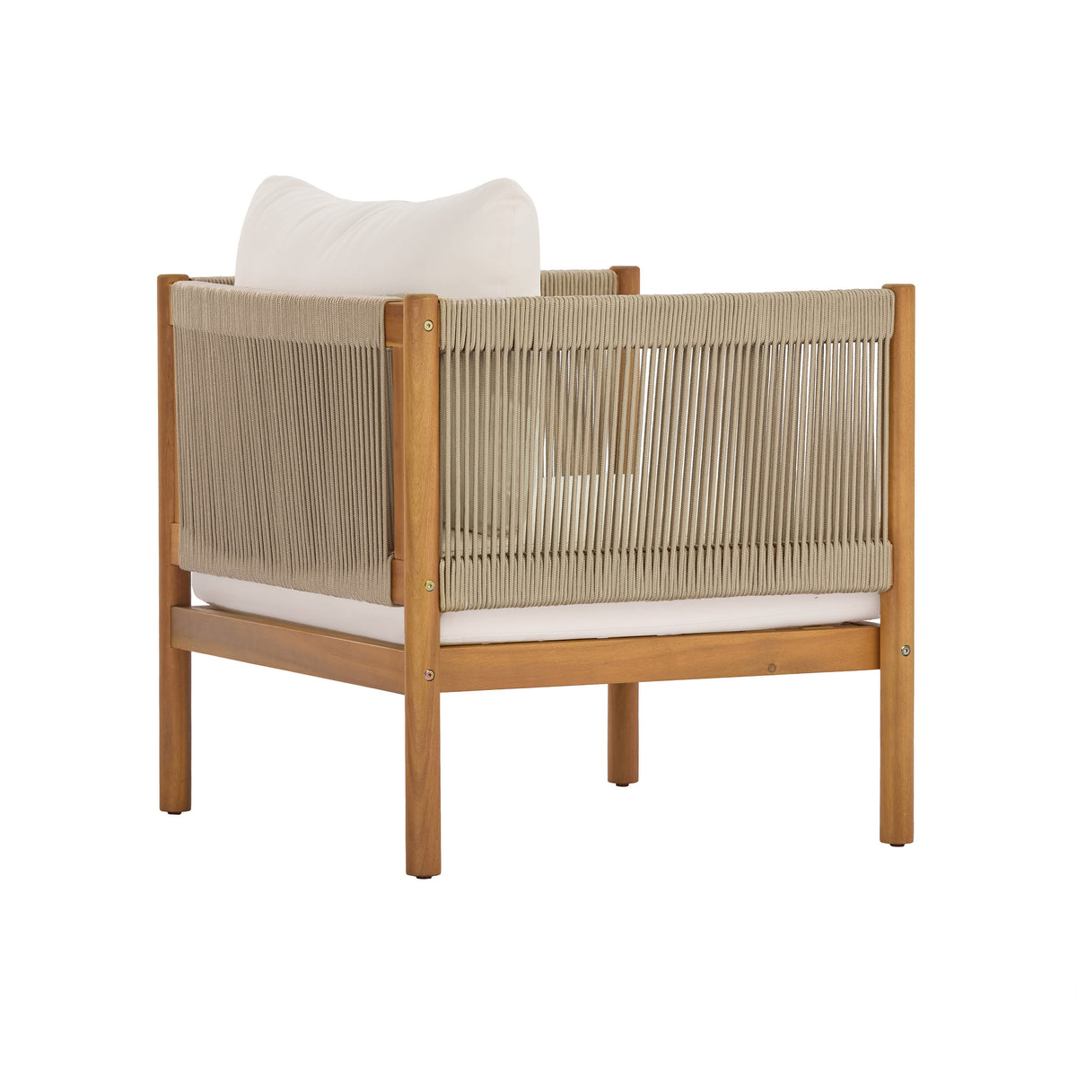 Outdoor Club Chair with Acacia Wood Frame and Rope Panels – Teak Look