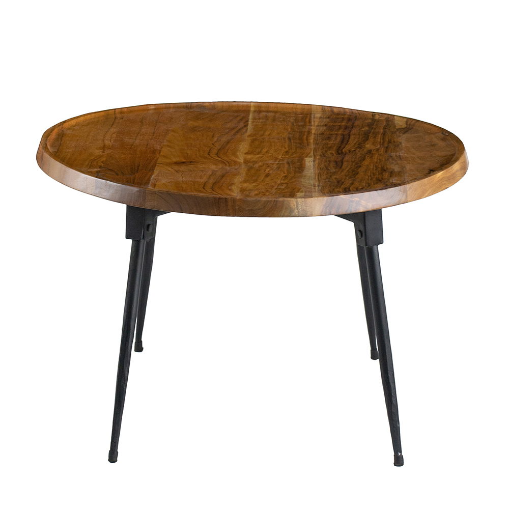 Oval Coffee Table with Acacia Wood and Iron Base - Brown