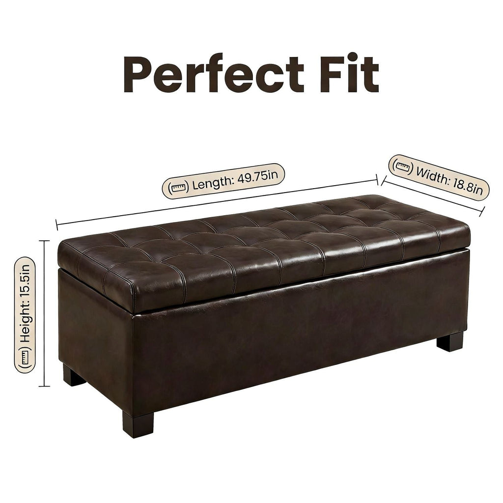 Elegant Tufted Storage Ottoman Bench with Hidden Storage - Dark Brown or Light Blue