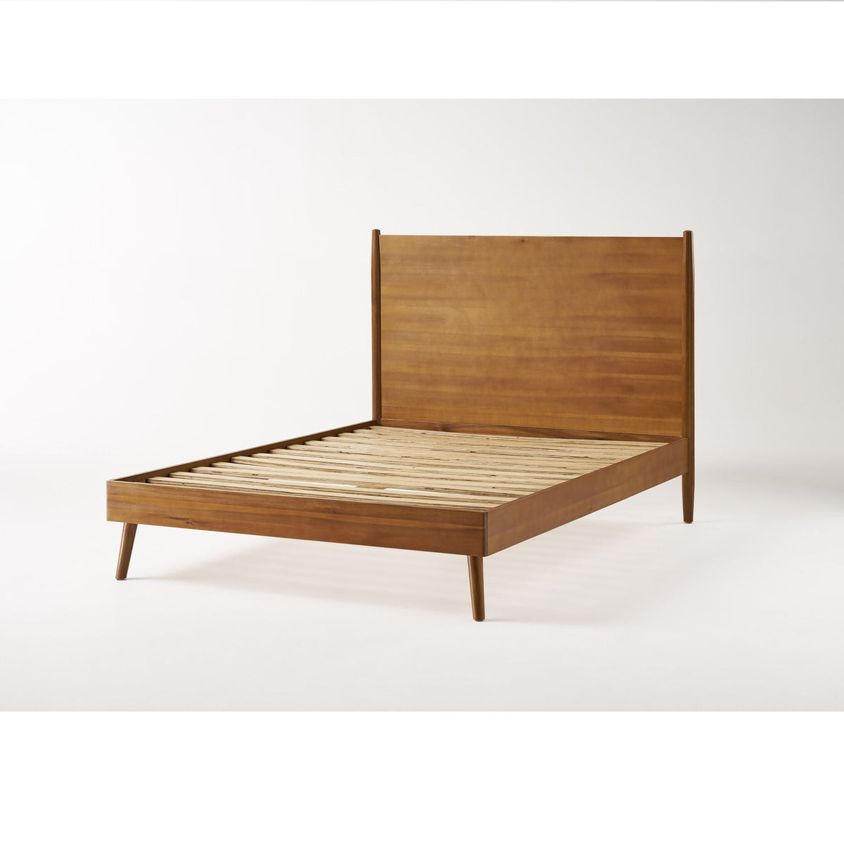 Mid-Century Wood Platform Bed with Heavy-Duty Support - Light Brown