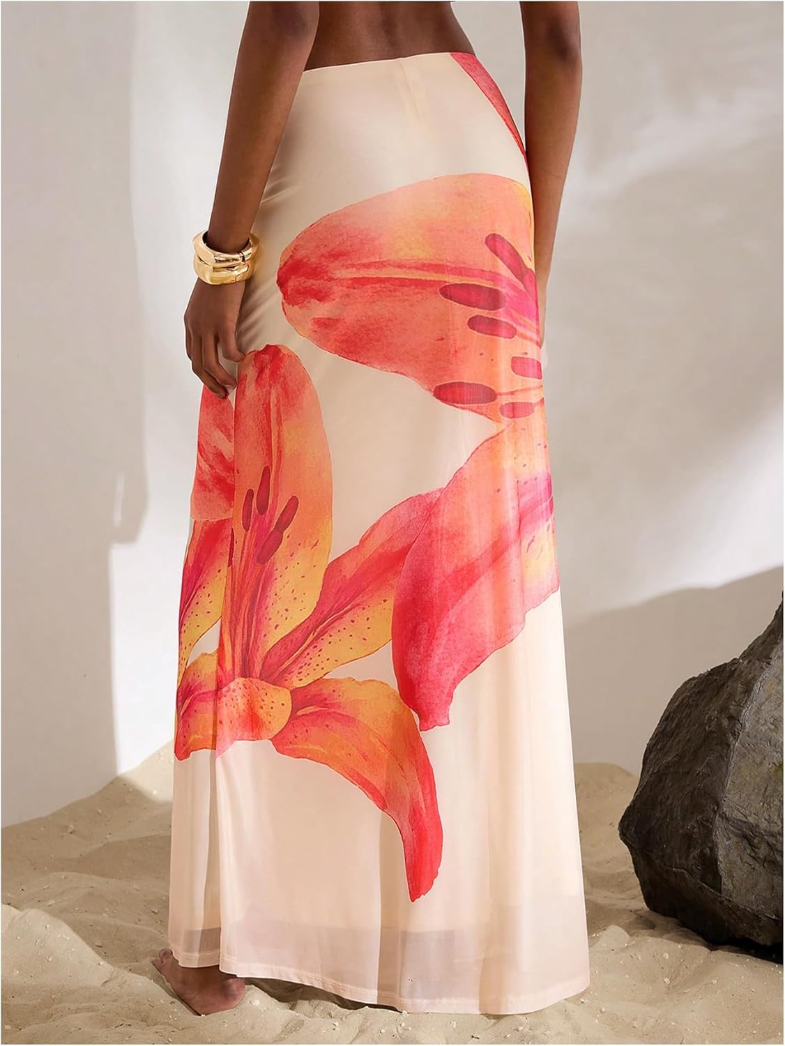 MakeMeChic Women's Summer Beach Maxi Skirt Y2k Floral Boho Flowy Long Skirt