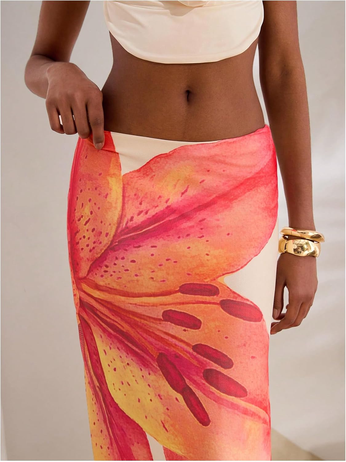 MakeMeChic Women's Summer Beach Maxi Skirt Y2k Floral Boho Flowy Long Skirt