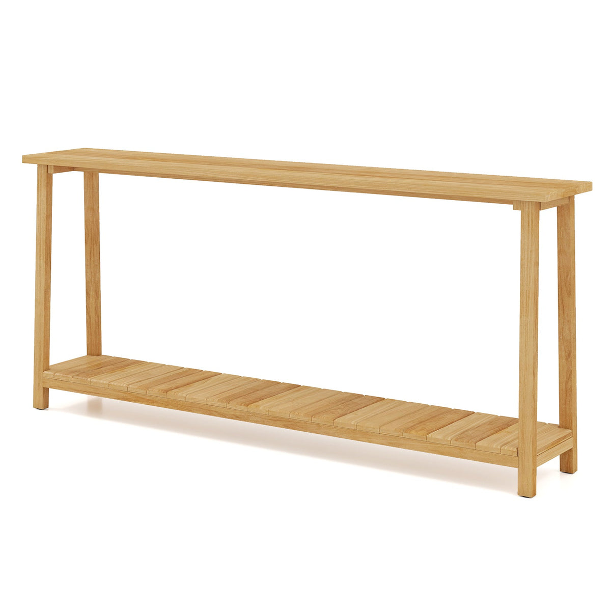 2-Tier Farmhouse Sofa Table with Teak Wood Frame and Storage Shelf