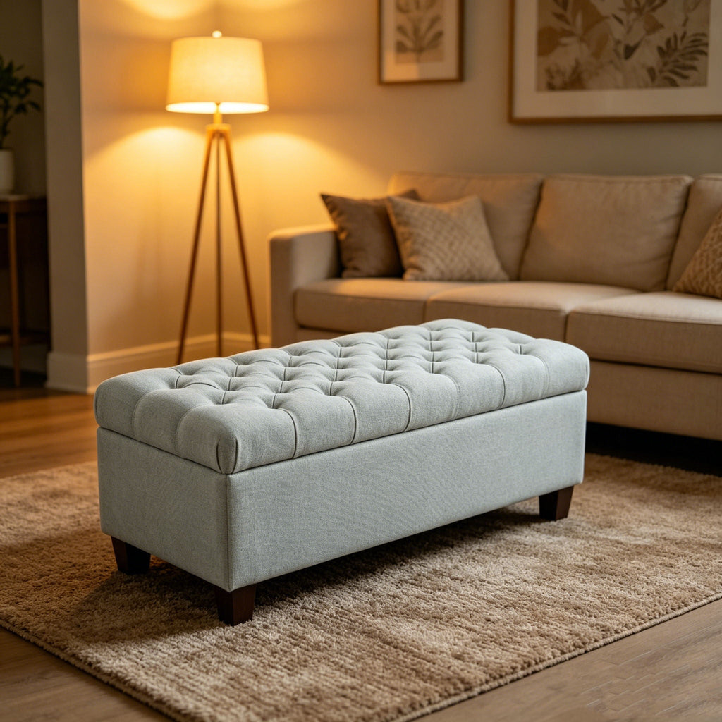 Storage Ottoman Bench with Safety Hinges - Faux Leather or Fabric