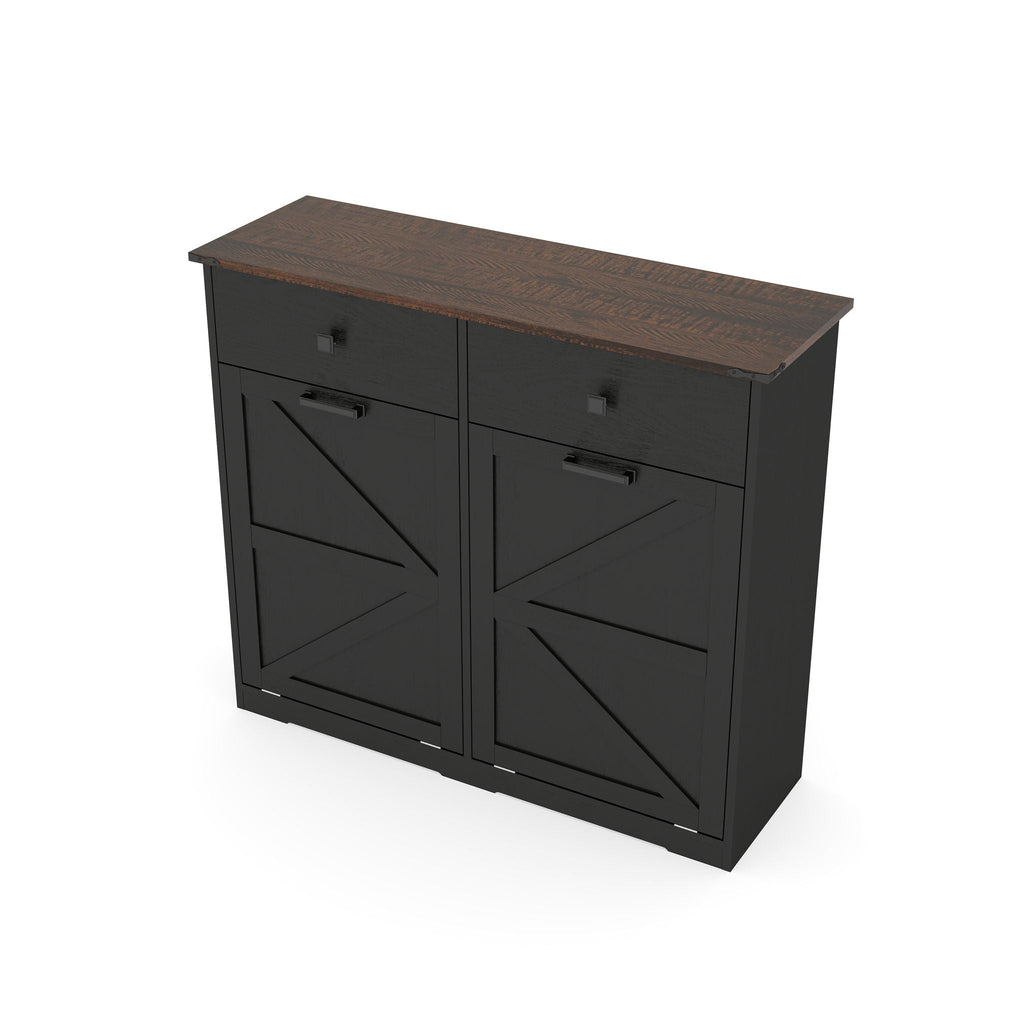 Double Tilt Out Trash Cabinet with Hideaway Drawer - Barn Door Style