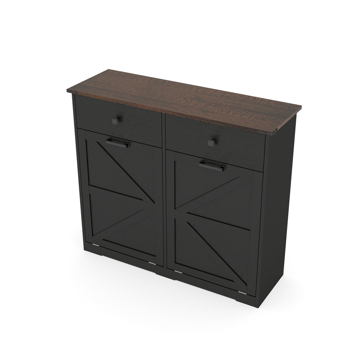 Double Tilt Out Trash Cabinet with Hideaway Drawer - Barn Door Style
