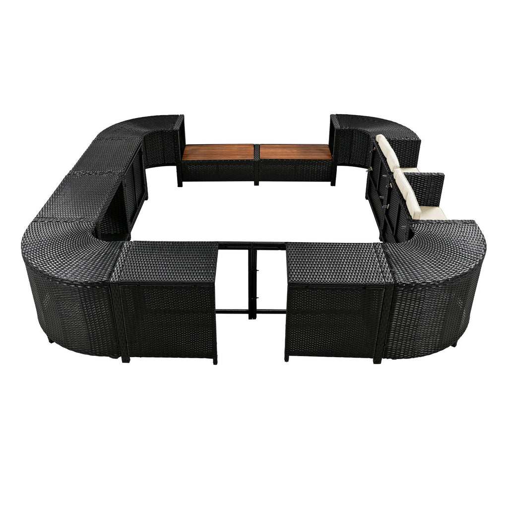 Spa Surround Outdoor Rattan Sectional Sofa Set with Storage - Dark Gray or Beige