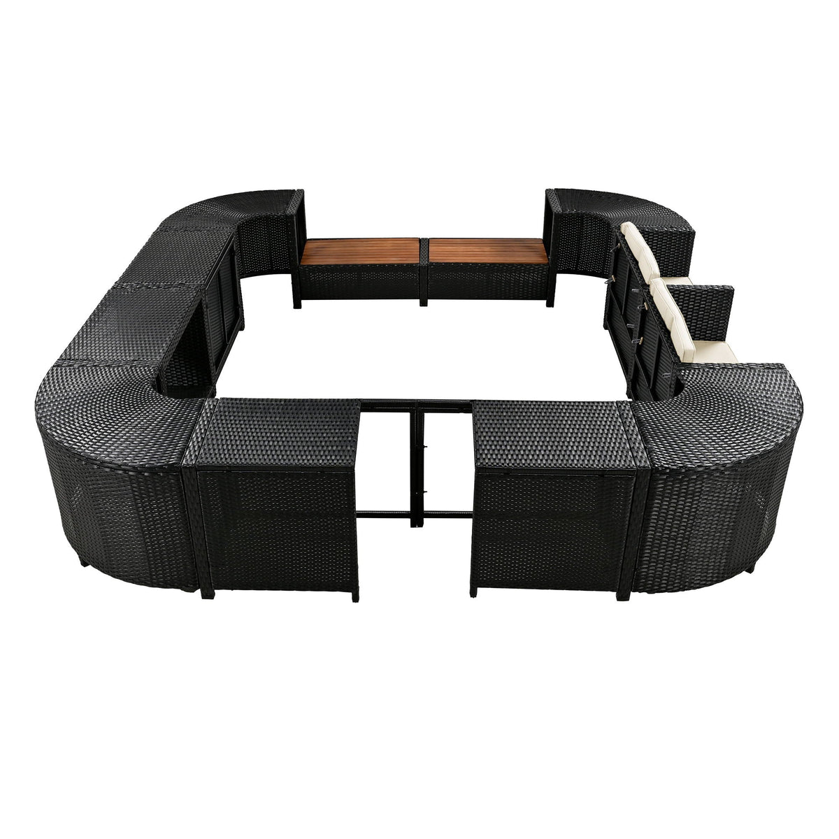 Spa Surround Outdoor Rattan Sectional Sofa Set with Storage - Dark Gray or Beige