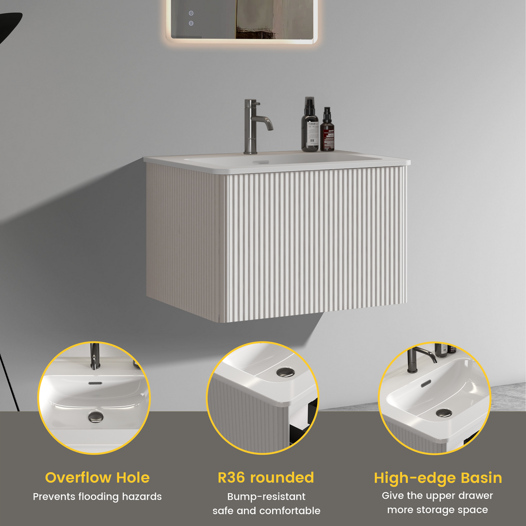 24" Striped Soft White Bathroom Vanity with Integrated Ceramic Sink - Soft White