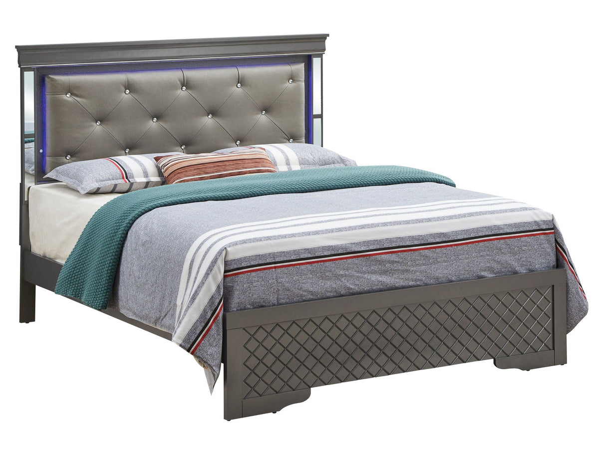 Full Upholstered Bed with LED Headboard Accent - Metallic Black