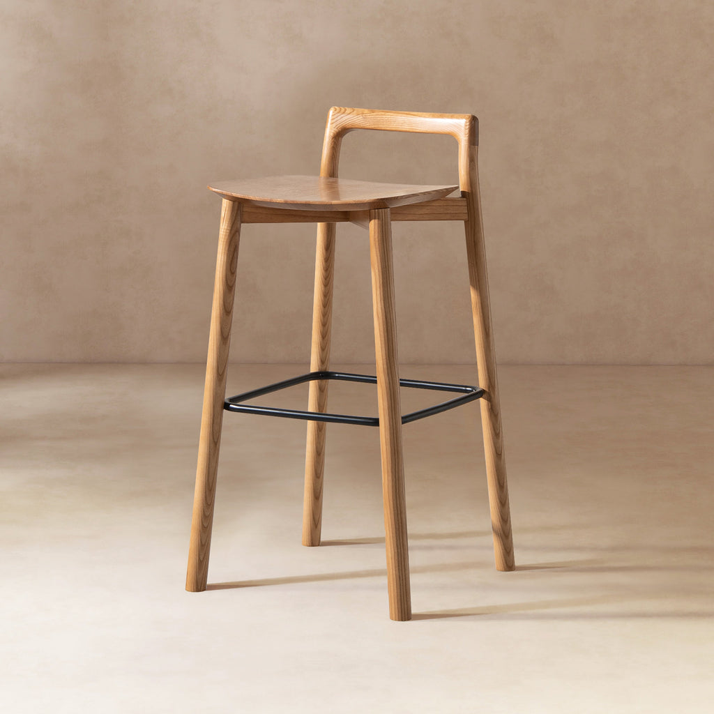 Modern Minimalist 30" Wood Barstool with Low Back - Brown